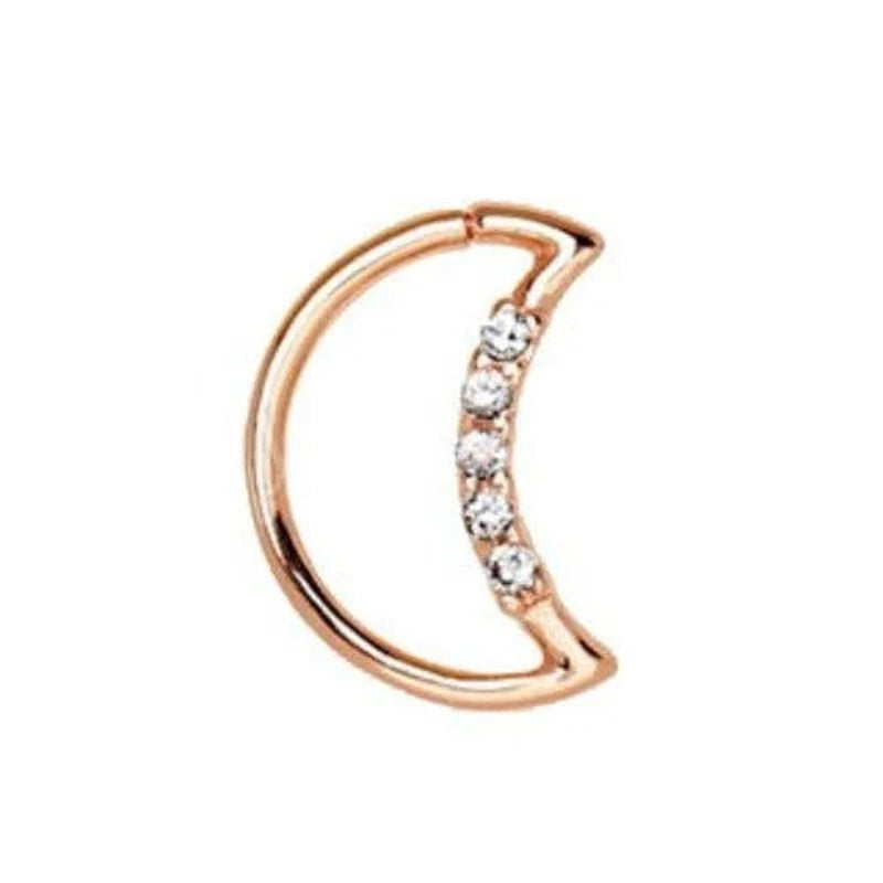 Annealed Rose Gold Jeweled Crescent Moon Cartilage