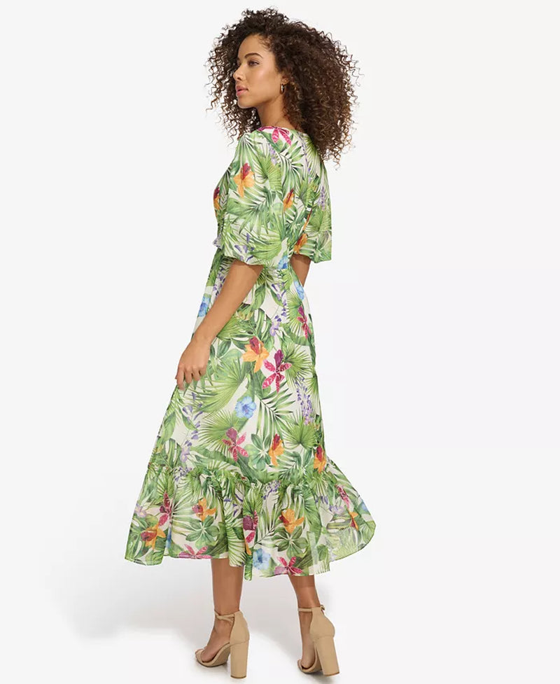 Women'S Floral-Print Balloon-Sleeve Maxi Dress