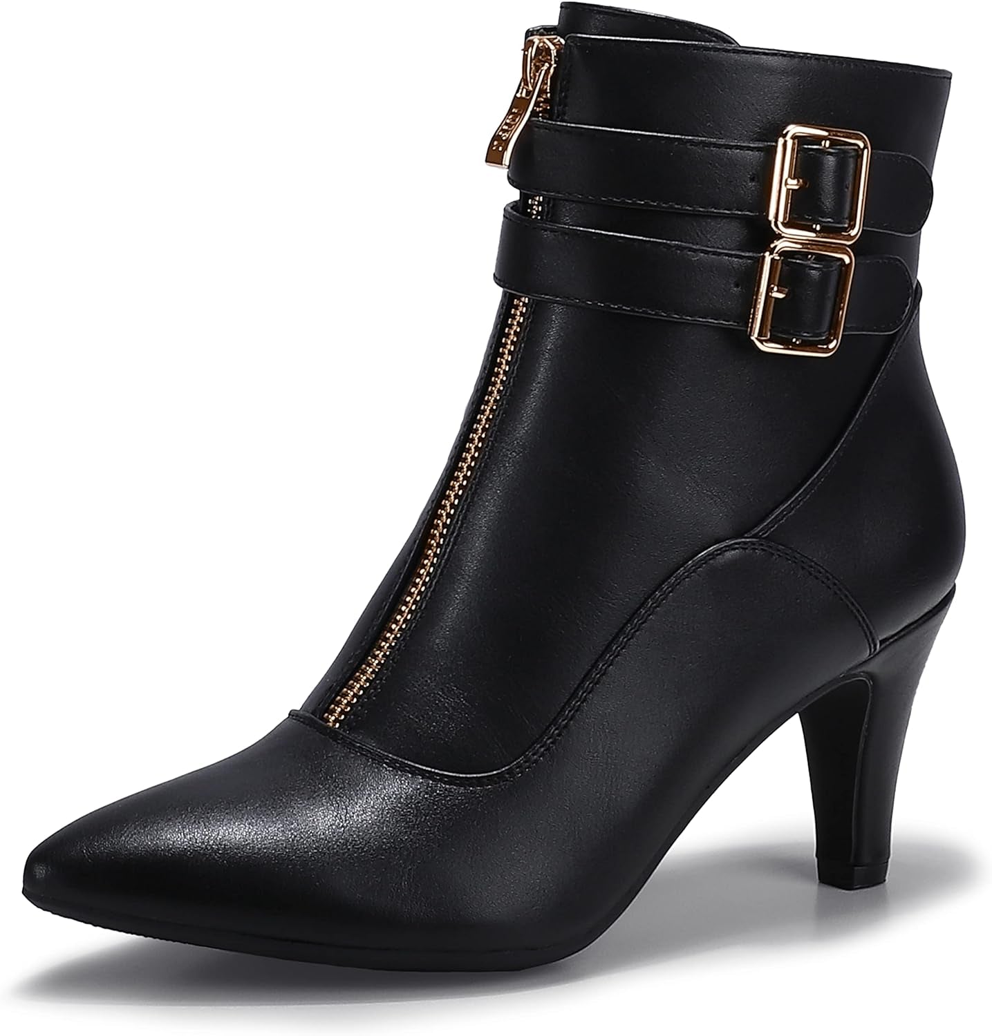 Women'S Buckle Strap Ankle Booties 3 Inch Pointed Toe Zipper Heels Dress Jeans Boots