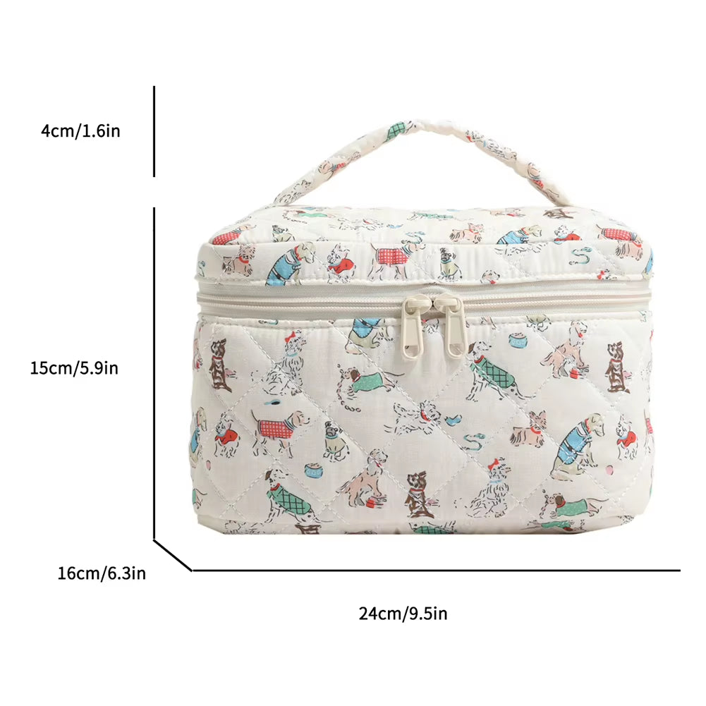 Quilting Padded Cosmetic Organizer Women'S Floral Pattern Makeup Bag Cotton Cute Toiletry Pouch Ladies Travel Zipper Storsge Bag
