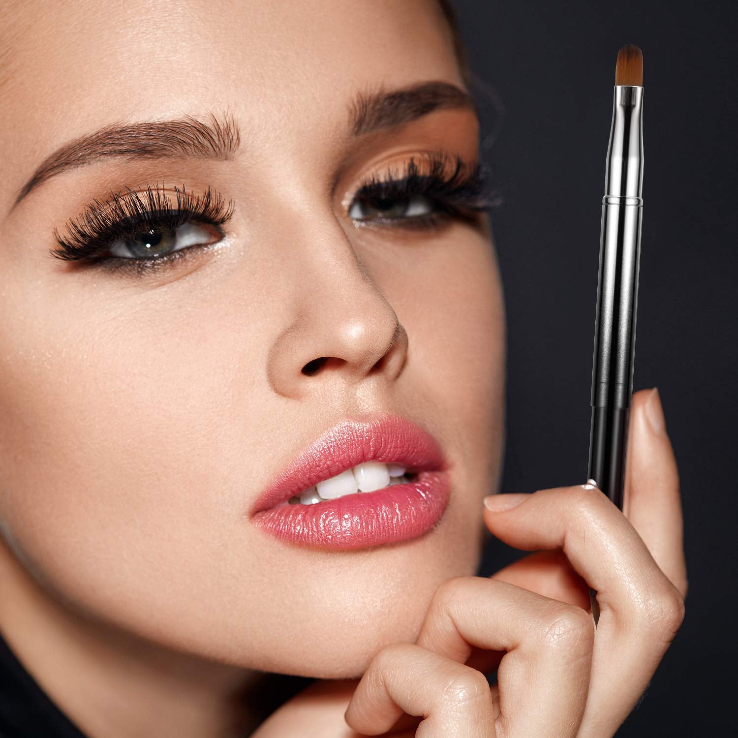 3 Pack Retractable Lip Brush for Lipstick with Cap Dual-Ended Liner Foundation Makeup Brush Sets Travel Applicators(Gradient Black, Gradient Red, Bright Pink)