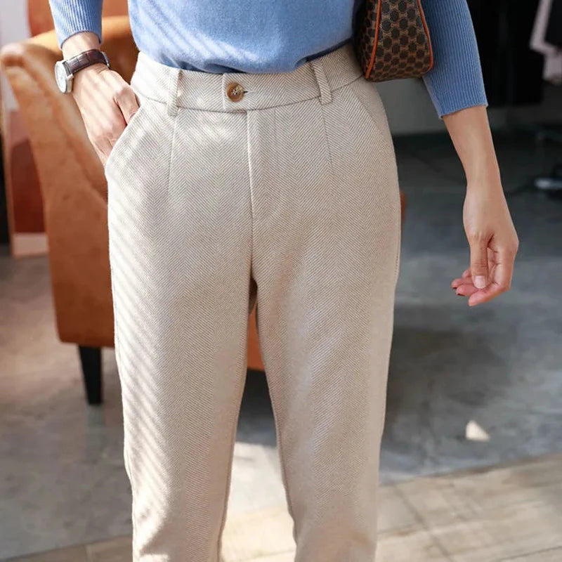 Woolen Pants Women'S Harem Pencil Pants / Autumn Winter High Waisted Casual Suit Pants Office Lady Women Trousers