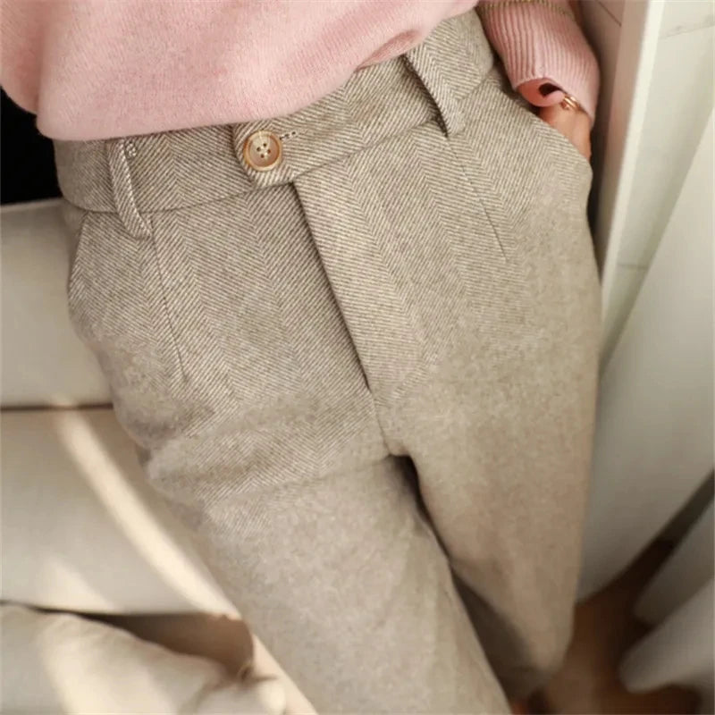 Woolen Pants Women'S Harem Pencil Pants / Autumn Winter High Waisted Casual Suit Pants Office Lady Women Trousers