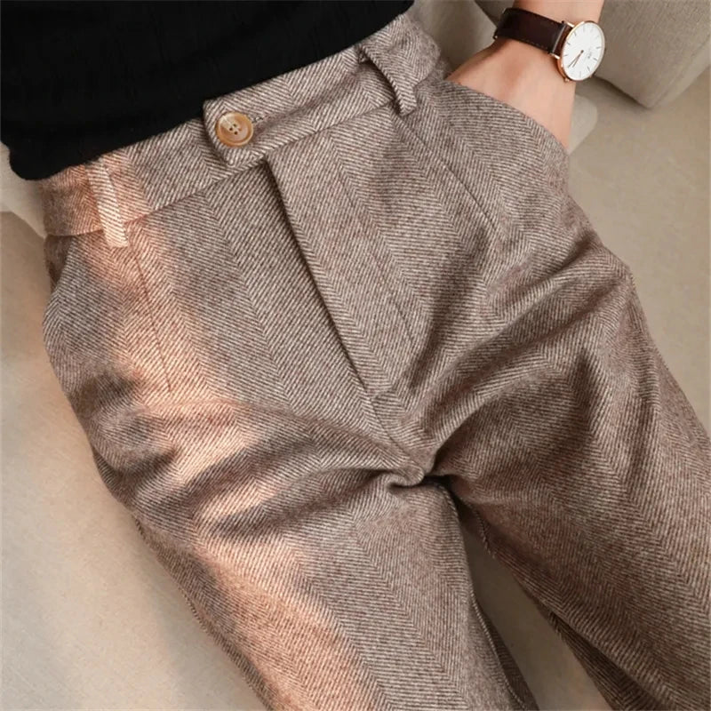 Woolen Pants Women'S Harem Pencil Pants / Autumn Winter High Waisted Casual Suit Pants Office Lady Women Trousers