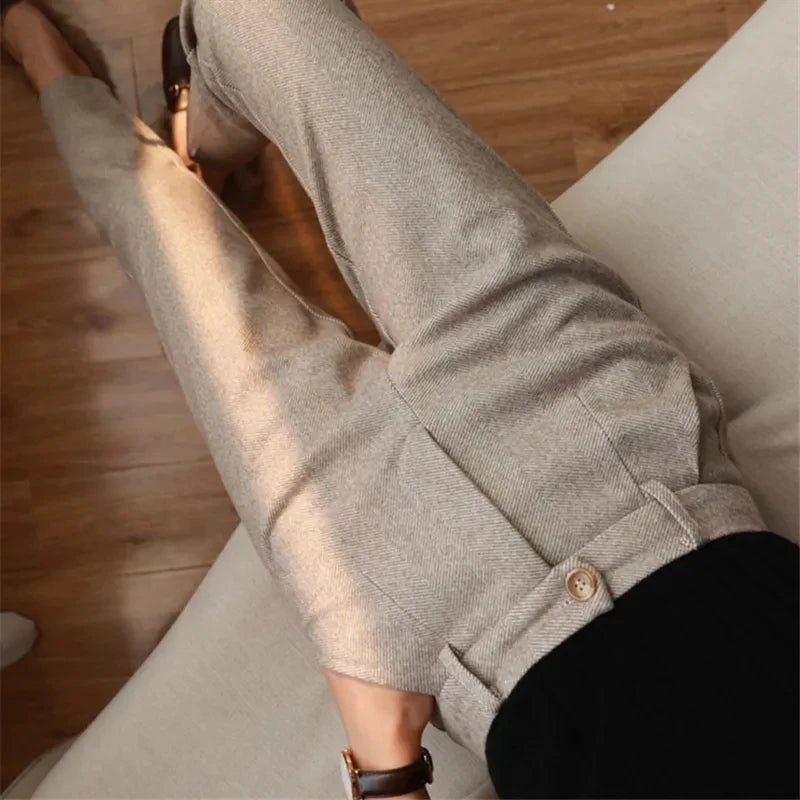 Woolen Pants Women'S Harem Pencil Pants / Autumn Winter High Waisted Casual Suit Pants Office Lady Women Trousers
