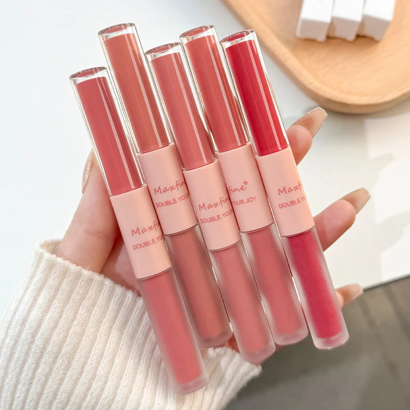 Matte Mirror Double Ended Lip Gloss Velvet Texture and Jelly Texture Moisturizing and Easy to Apply Lip Liquid Lipstick
