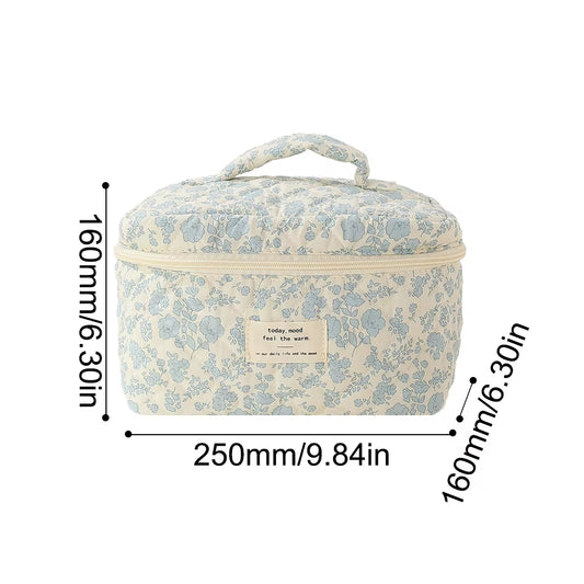Quilting Padded Cosmetic Organizer Women'S Floral Pattern Makeup Bag Cotton Cute Toiletry Pouch Ladies Travel Zipper Storsge Bag