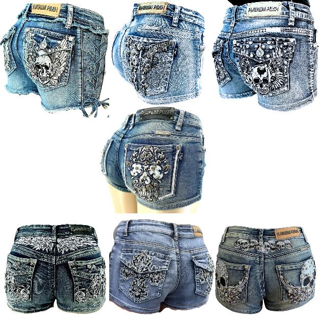 McBling Skull Wing Denim Shorts – Y2K Mid-Rise, Rhinestone Rocker Vibes, Vaquera Embroidered Streetwear Fit