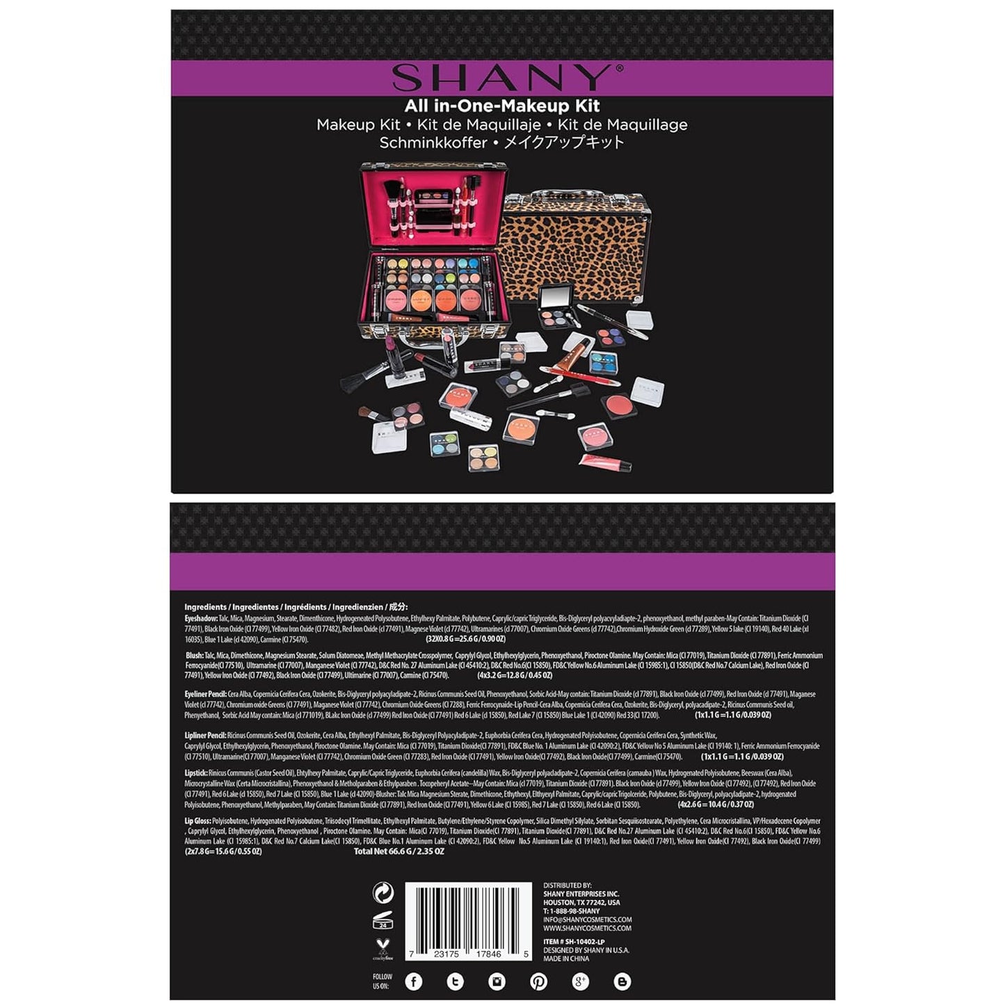 Carry All Make up Train Case with Pro Makeup Set, Beauty Brushes, Lipsticks, Eye Shadows, Blushes, Powders, and More - Reusable Cosmetics Storage Organizer - Premium Gift Packaging - Leopard