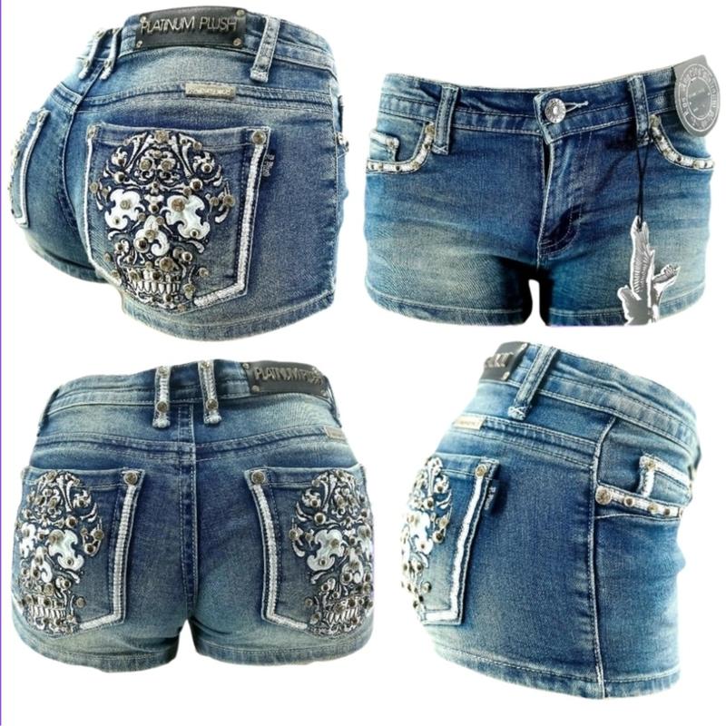 McBling Skull Wing Denim Shorts – Y2K Mid-Rise, Rhinestone Rocker Vibes, Vaquera Embroidered Streetwear Fit