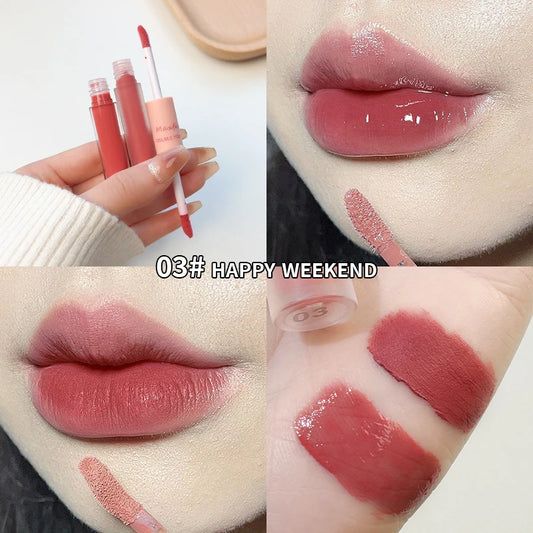 Matte Mirror Double Ended Lip Gloss Velvet Texture and Jelly Texture Moisturizing and Easy to Apply Lip Liquid Lipstick